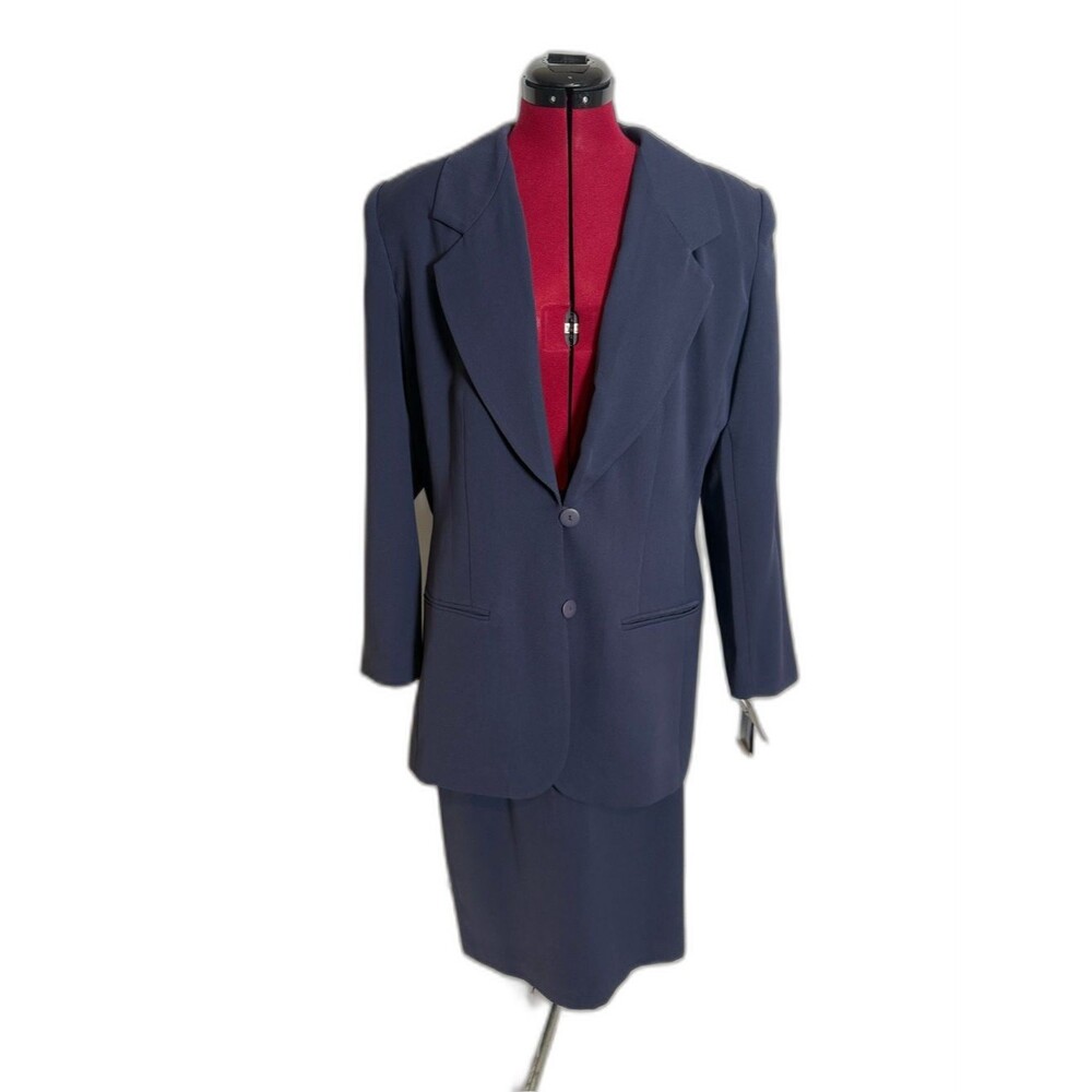 NWT Valerie Stevens Skirt Suit Size 16 Navy Blue 2-Piece Set Blazer & Skirt